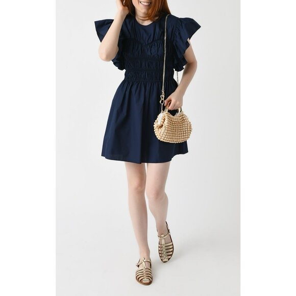 MISA Los Angeles Radha Ruffle Mini Poplin Sleeveless Dress in Navy-Size XS NWT - Picture 1 of 15